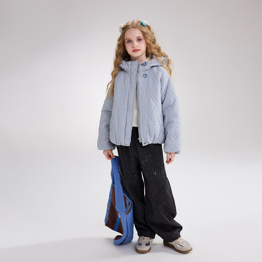 ASK JUNIOR children's cotton coat 25 winter medium and large children's hooded quilted warm cotton jacket girls rhombus pattern cotton coat blue