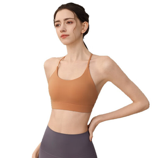 Fixed cup sports bra for women, shock-proof and anti-sagging yoga bra, Pilates training fitness bra, Sunshine Desert L