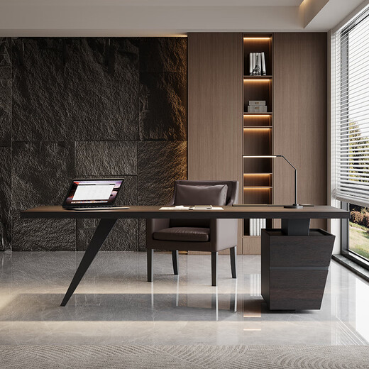 Jiangjixuan Italian light luxury high-end study desk modern simple fashion business manager desk home size apartment smoked wood-with smart socket 160*80*75