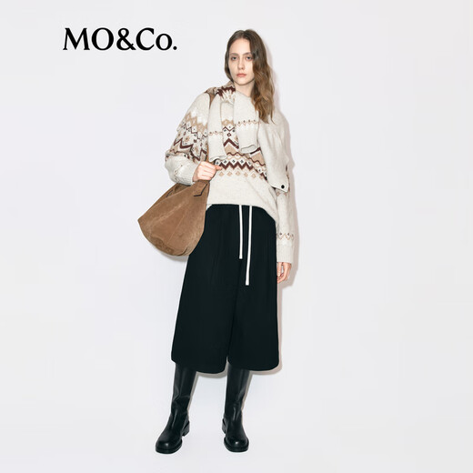 MO&Co. Fair Isle Sweater 2025 Winter New Product Contains Wool Alpaca Round Neck Loose Shoulder Wandering Style MBE4SWTT12 Light Floral Camel S /160
