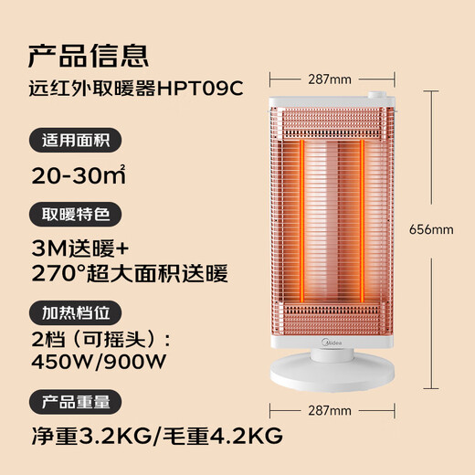 Midea heater/small sun/electric heater/electric heater for home use/far infrared/heating stove mini energy-saving desktop office stove HPT09C