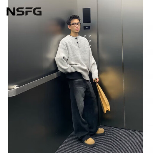 NSFG American Henry Neck Sweater Men's Winter Lazy Style Bottoming Sweater Casual Jacket Uniform Tops for Men and Women Light Gray L (100-115Jin Jin is equal to 0.5kg)