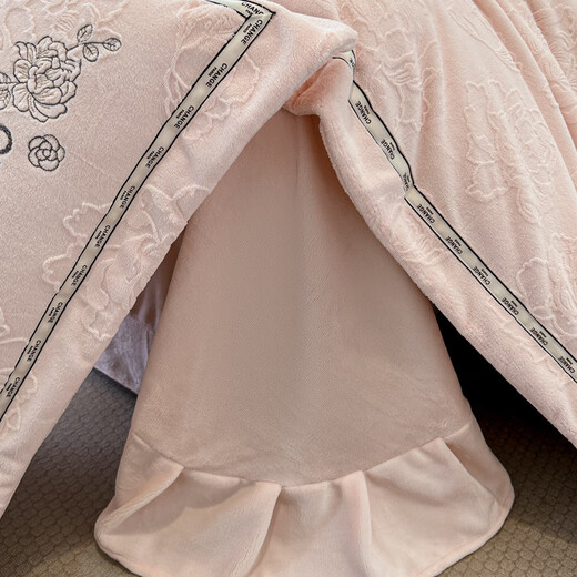 Mercury Series Home Textiles Category A Maternal and Infant Grade Full Matte Milk Velvet Four-piece Set Winter Thickened Small Fragrance Quilt Cover Baby Velvet Pink Bedding Small Fragrant Peony-Fruit Green Sheet Style 1.8m Four-piece Set/Quilt Cover 2.0x2.3m