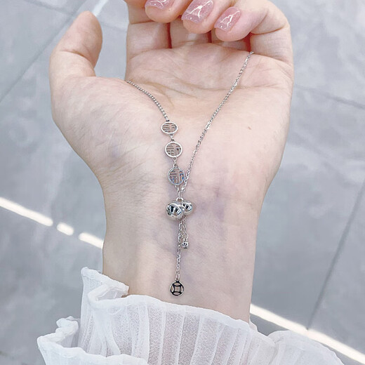 Lao Fengxiang platinum necklace pt950AB chain gourd copper coin tassel set chain for women as a birthday gift for girlfriend and wife platinum about 6.55g