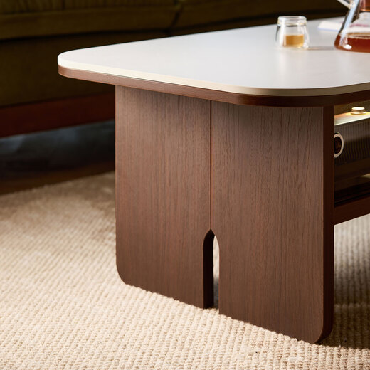 Lin's home skeleton line TV cabinet for living room 2025 new floor-standing storage small apartment coffee table finished cabinet YZ1M walnut + white coffee table B