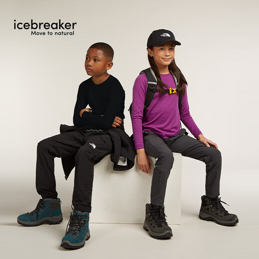 Icebreaker100% pure merino wool children's 200Oasis long-sleeved outdoor sports base layer ski functional underwear black-top (universal for boys and girls)-104501001 14