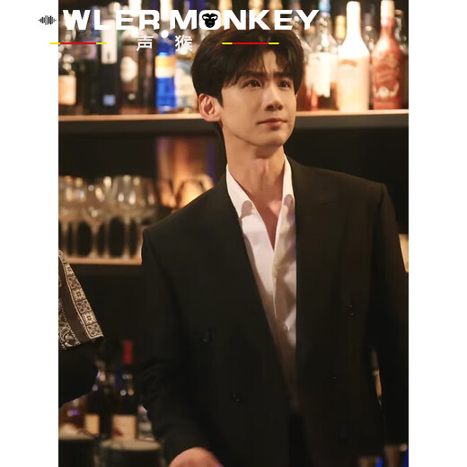 Sound Monkey black double-breasted suit men's suit professional formal wear men's casual suit jacket trendy wedding groomsman dress suit + white shirt + trousers three-piece suit XL