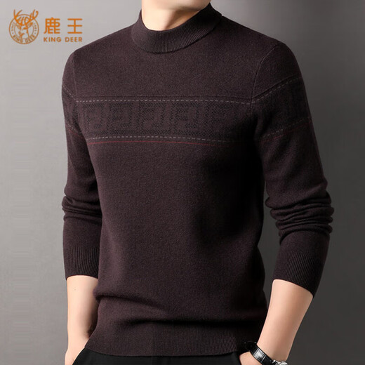 鹿王（KING DEER）鄂尔多斯市山羊绒衫男士半高领秋冬款高端休闲内搭毛衣羊绒打底衫 黑灰 2XL 180120 【建议体重160-175斤