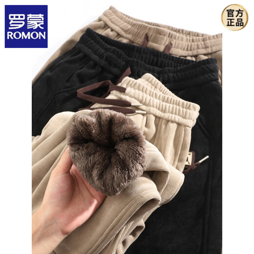 ROMON, a pair of winter high-end thickened leggings for men, new winter loose sports pants, lambswool plus velvet pants, beige XL, recommended 120-140Jin Jin equals 0.5 kg