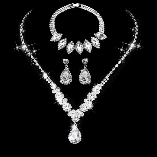 Bridal Wedding Jewelry Set Three-piece Set Brilliant Rhinestone Zircon Angel Teardrop Necklace Earrings Bracelet 838 Bracelet