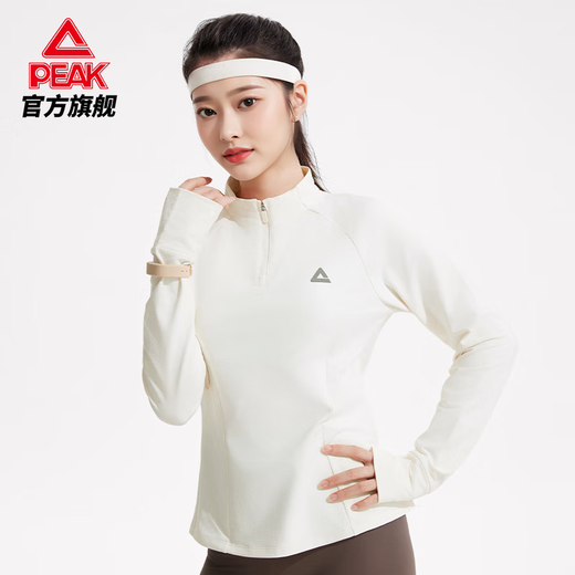 PEAK women's velvet long T-shirt casual yoga Pilates top sports fitness autumn and winter new thickened warm long sleeves off-white XS