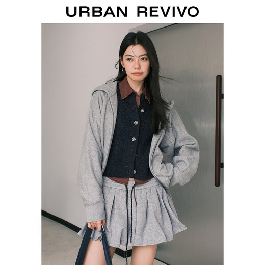 UR2025 autumn new women's casual simple hooded double zipper loose jacket UWJ150056 flower gray S
