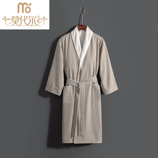 Modal Hilton five-star hotel bathrobe for men and women, long couple's nightgown, more absorbent, faster-drying and thicker than pure cotton, double layer, business gray M, recommended weight within 140