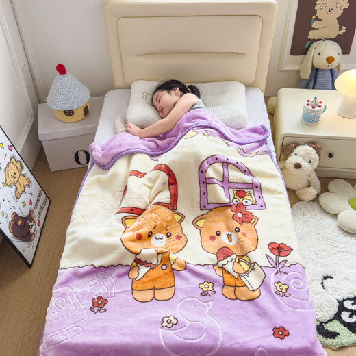 Violet Raschel Double Layer Cloud Velvet Children's Blanket Cartoon Sofa Throw Blanket Children's Infant Baby Blanket Cute Bear 24# Purple 100cm*130cm