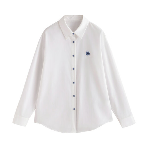 Chuyu European style shirt for women 2025 autumn new cotton loose green velvet embroidered shirt top white M