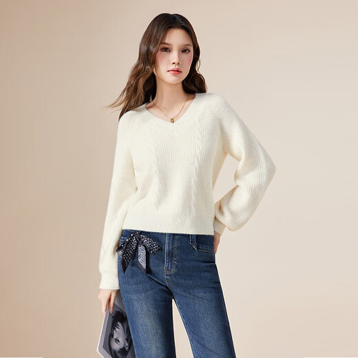 IEF/Aiyifu 2025 new autumn and winter loose sweater women's fashionable V-neck slim wool sweater top