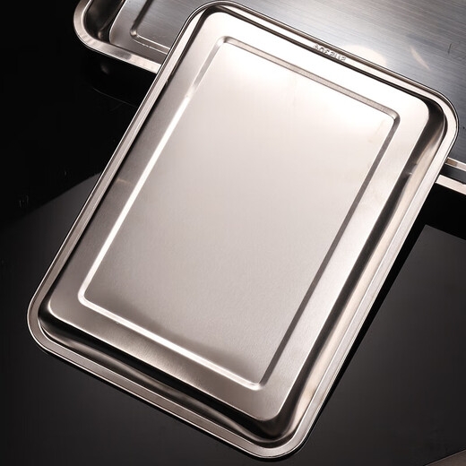 Lunsheng food grade stainless steel tray rectangular commercial square plate barbecue plate grilled fish plate steamed rice plate serving basin pure 304 stainless steel extra thick 27*20*4.8 deep plate