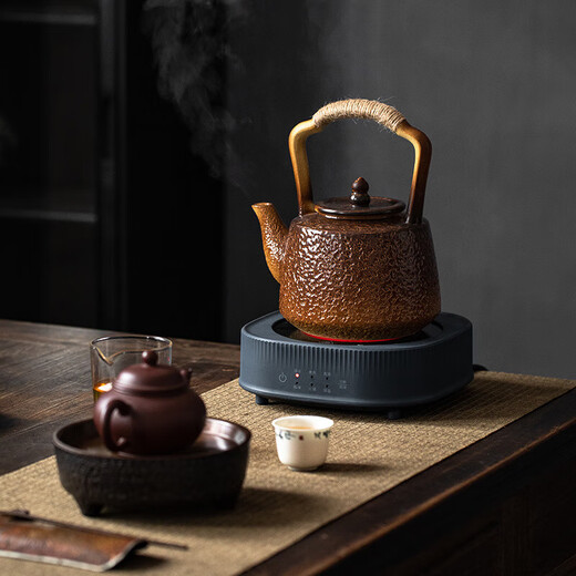 Cooking tea around the stove, pumpkin teapot, side handle kettle, charcoal-burning open fire kettle, indoor household retro tied teapot, double-ring carbon stove