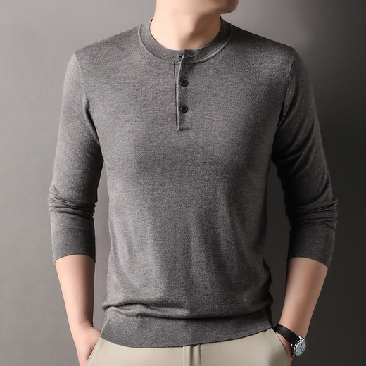 LESS IS MORE Lilang Worsted Men's Henley Collar Sweater Spring and Autumn Thin Bottoming Sweater Wool Cashmere Black Thin Thin S 165