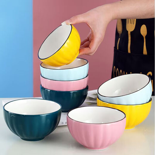 Colorful Pumpkin Rice Bowl 4.5-inch dish set household ceramic tableware underglaze color dish set Pumpkin 2 bowls random color