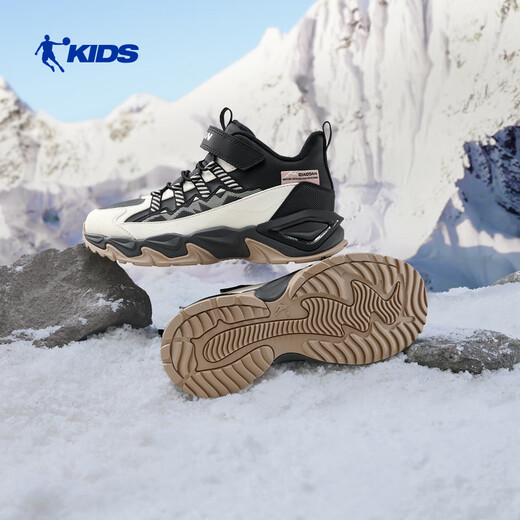 Jordan Boys' Velvet Cotton Shoes Children's Mid-top Outdoor Two-Cotton Shoes Children's Sports Shoes Black/Ivory White 35