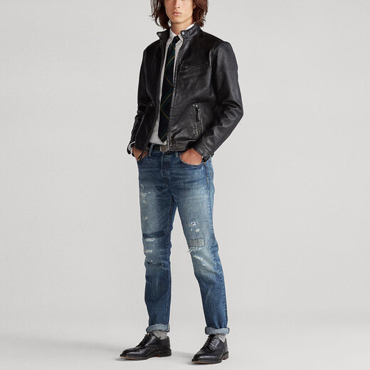 RALPH LAUREN Ralph Lauren однотонная мотоциклетная куртка на молнии с воротником-стойкой кожаная куртка мужская черная черная M