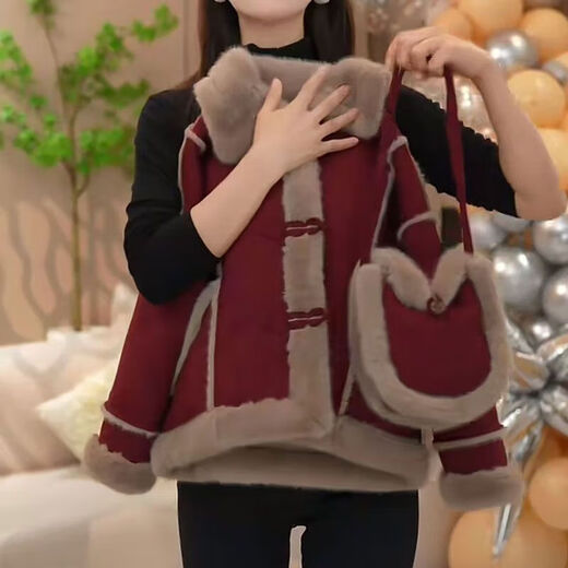 FANCYCHIC parent-child winter coat mother-daughter outfit ankara red girl's treasure thickened fur all-in-one winter style new year's greetings outfit ankara red collection free package 90 recommended 80-90 cm