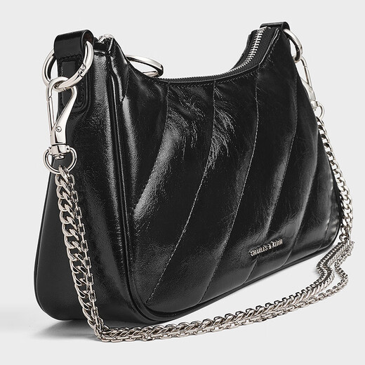 CHARLES&KEITH25冬新品多背法链条腋下包斜挎包女CK2-80151347-3 Noir黑色 M