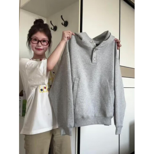 Xiaohongshu hot product Yingge shirt American high collar button hooded sweatshirt for women 2025 autumn trendy brand loose niche design S recommended 80-90Jin Jin equals 0.5kg one size