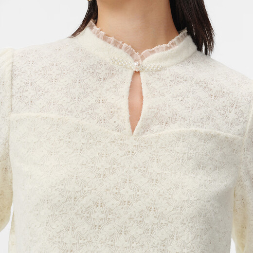 Cole Tier 2025 Winter New Elegant Water Drop Hollow National Style Disc Button Lace Shirt Women's Bottoming Shirt Light Orange XL