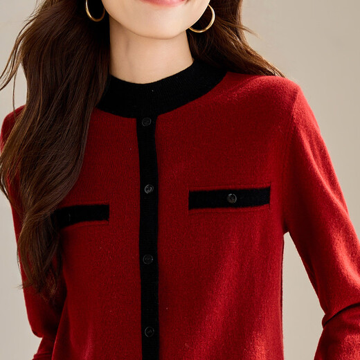 Shexi (Srcr) thick 100% wool sweater, red sweater for women in the year of birth, spring and autumn short style, small fragrance knitted bottoming shirt