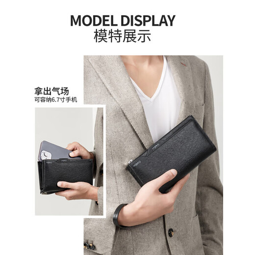 
Goldlion wallet men's genuine leather head layer cowhide soft leather multifunctional zipper large capacity wallet business long handbag black
