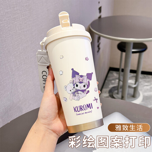 赛乐透芬瑶库洛米可爱女款保温杯不锈钢咖啡杯双饮扣便携高颜值吸管杯子 [食品级]-BXAB16763库 不锈钢