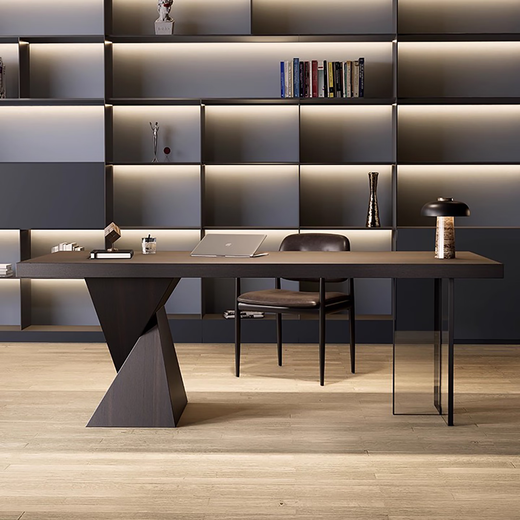 Muying Italian minimalist study large desk solid wood light luxury high-end home living room desk modern simple computer desk smoked wood color + acrylic desk + power strip 220*90*75cm