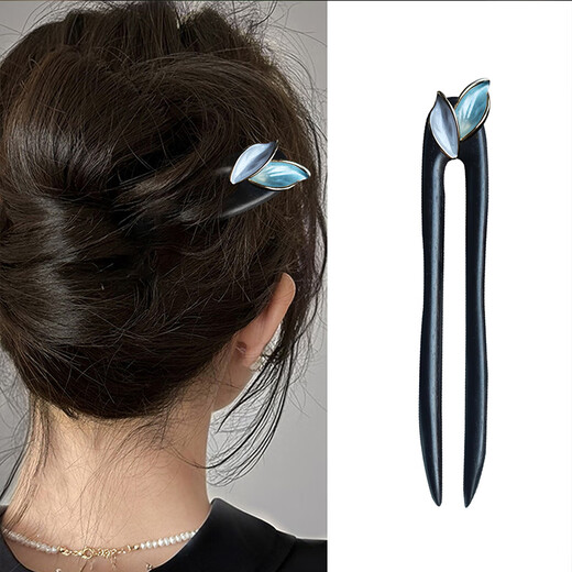 LANSILL ancient style black sandalwood hairpin for women new high-end national style new Chinese style modern hairpin high-end female niche F3649 leaf U-shaped sandalwood hairpin