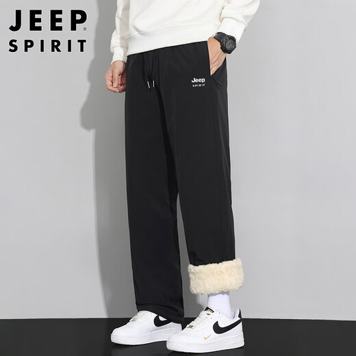JEEP SPIRIT Jeep pants men's sherpa casual pants men's autumn and winter straight plus velvet thickened warm cotton pants