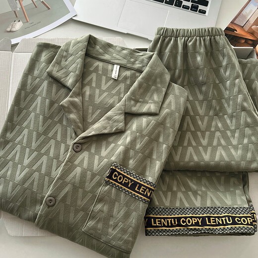 Palanduo De Velvet Pajamas Men's Spring, Autumn and Winter 2025 New Thin Velvet Thickened Warm Teenagers Winter Home Clothing Set 21502 Green Thermal Storage Warmth + De Velvet Suit L Height 165-173, weight 105-130