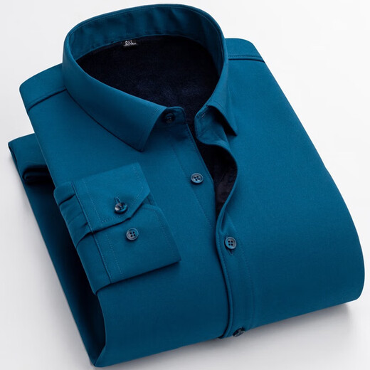 Winter stretch velvet thickened long-sleeved shirt for men dark green business casual warm and iron-free all-in-one velvet shirt for men light blue 2XL
