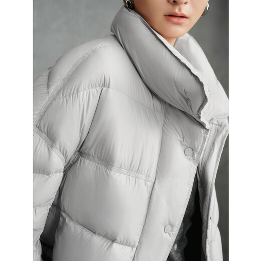 Ainos Estee Shopping Mall Same Style 2025 Winter New White Duck Down Stand Collar Hem Drawstring Down Jacket Women 41030098 Sea Salt Gray S