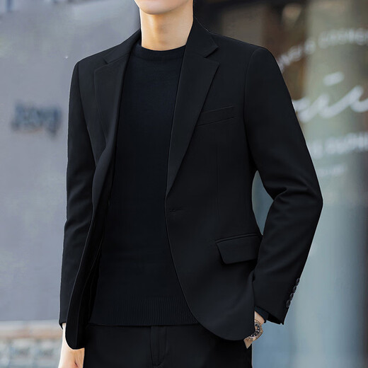 YISHion winter quilted suit suit men's Korean style trendy and versatile men's complete set of suit jackets slim and handsome top black quilted suit top L