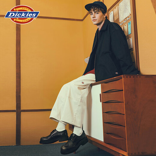 Dickies men's work shoes men's shoes low-cut casual shoes big-toe shoes business thick-soled leather shoes bright black 42