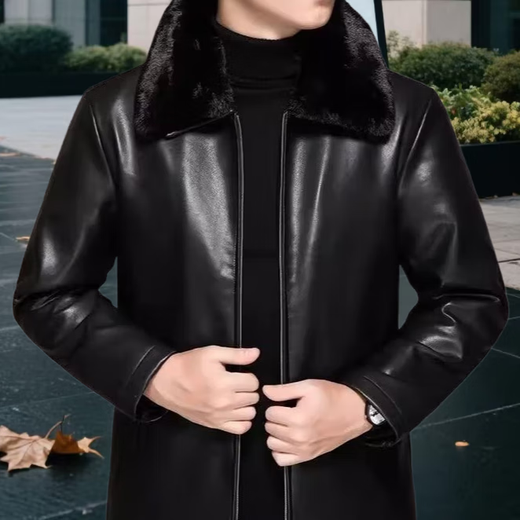 Middle-aged men's leather jacket plus velvet leather jacket men's casual loose large size leather jacket middle-aged and elderly dad wear black plus velvet M