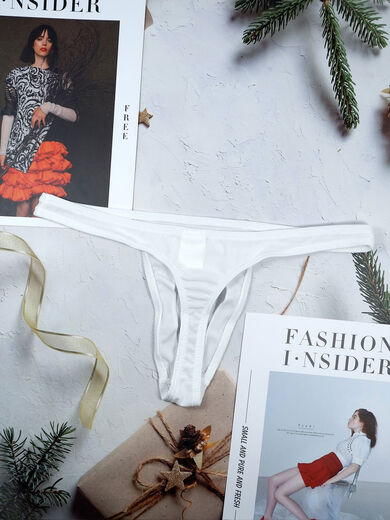 Crotchless underwear men's low-waist sexy hollow front opening thong youth summer threaded sports T-pants white S S