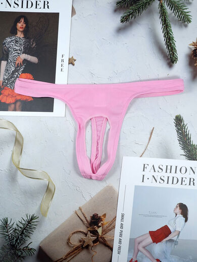 Crotchless underwear men's low-waist sexy hollow front opening thong youth summer threaded sports T-pants white S S