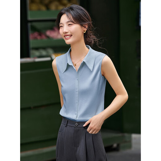 Fanshiman Apricot Commuting Sleeveless Shirt Women's 2025 Autumn New Style Bottoming Shirt Lapel Vest Top A2871 Brown Brown XL (Recommended 120-130 Jin Jin equals 0.5 kg)