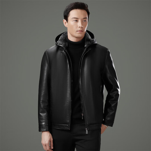 KBXNG Jinba 2025 New Winter Velvet Thickened Leather Jacket Men's Genuine Leather Middle-aged and Elderly Dad's Leather Jacket with Fur Integrated Black 8036 Model M 170