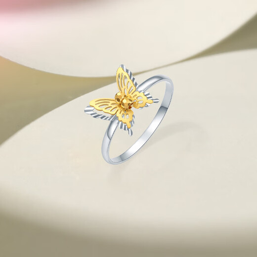 Saturday Fortune (ZLF) two-color 18K gold ring women's bow ring, sweet and smart holiday gift for girlfriend No. 12 (1.03-1.73g)