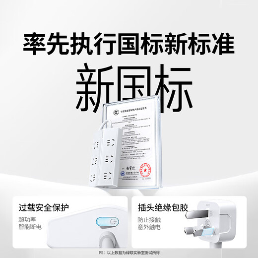 绿联插排新国标过载保护插座/插线板/梯形排插/接线板桌面电脑拖线板客厅厨房火锅电插板6位总控3米