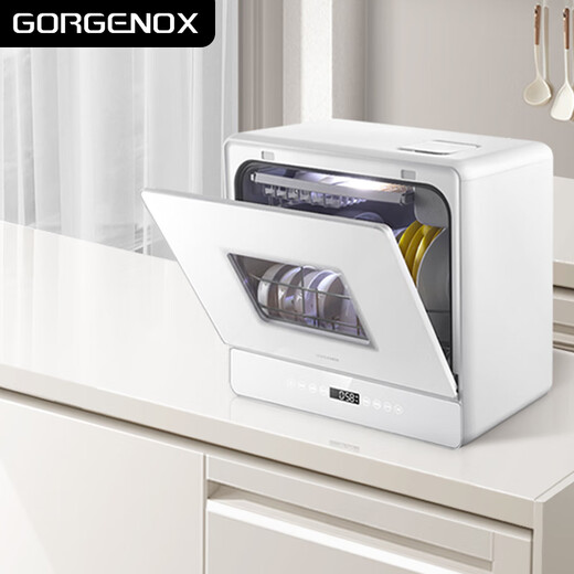 GORGENOX German 6 sets of desktop wall-mounted dishwashers require no installation, high-temperature UV sterilization, automatic hot air drying, ultra-thin tabletop dishwashers with manual water addition, white