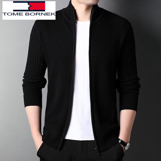 TOME BORNEK Tommy Tommy Men's Autumn and Winter 100% Cardigan Cardigan Casual Loose Jacket Men's Knitted Top Black 105/170/88A